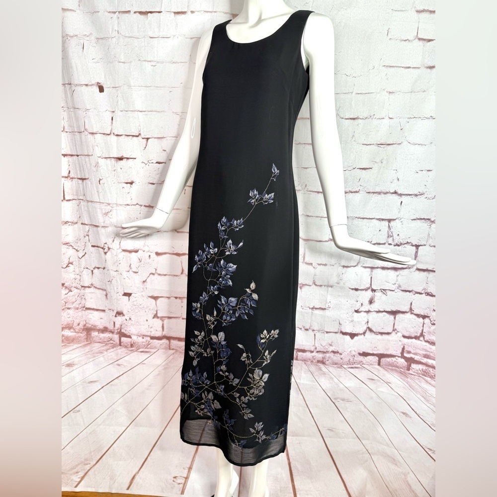 DONNA RICCO New York 2 PETITE Floral design on Black lined sheath maxi dress 2P - Picture 10 of 12